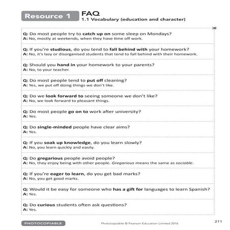 Vocabulary: education and character