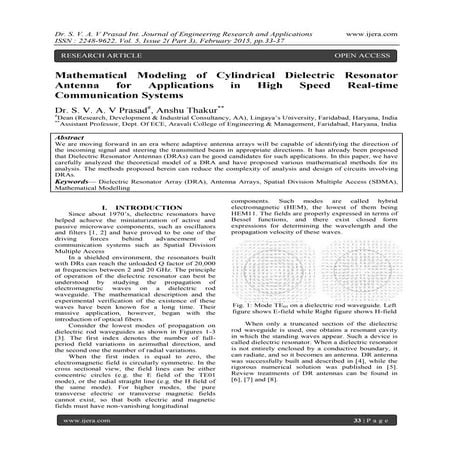 Mathematical Modeling of Cylindrical Dielectric Resonator Antenna for Applica...
