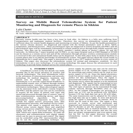 Survey on Mobile Based Telemedicine System for Patient Monitoring and Diagnos...