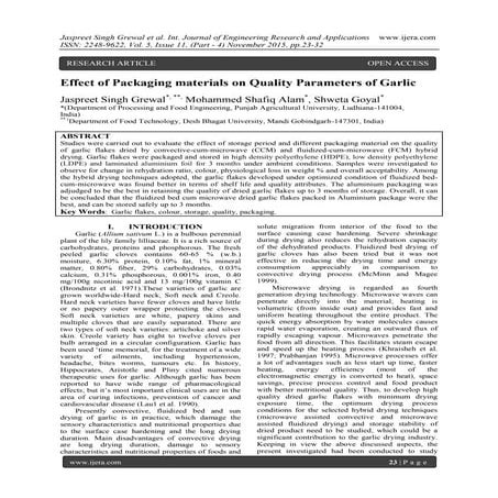 Effect of Packaging materials on Quality Parameters of Garlic