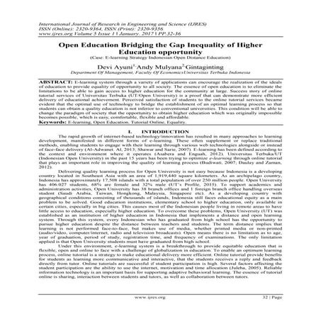 Open Education Bridging the Gap Inequality of Higher Education opportunity