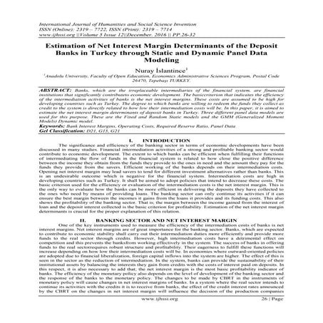 Estimation of Net Interest Margin Determinants of the Deposit Banks in Turkey...