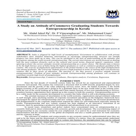 A Study on Attitude of Commerce Graduating Students Towards Entrepreneurship ...