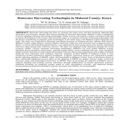 Rainwater Harvesting Technologies in Makueni County, Kenya