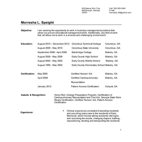 Morresha Speight Resume