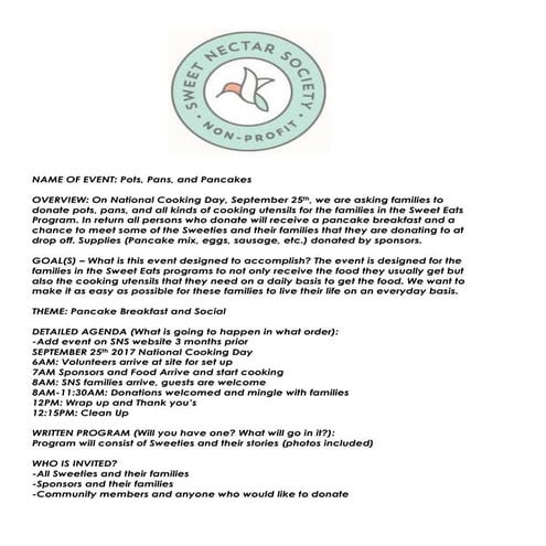 SNS event plan pancakes