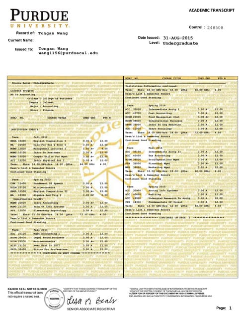 Academic transcript 2016 | PDF