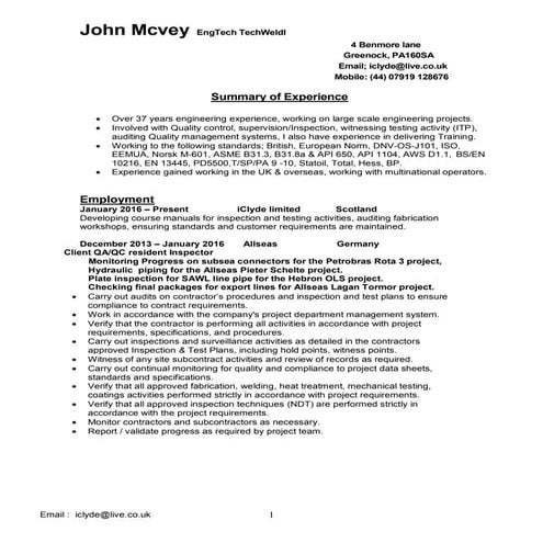 Alex Guerra CWI API 570 Resume | PDF