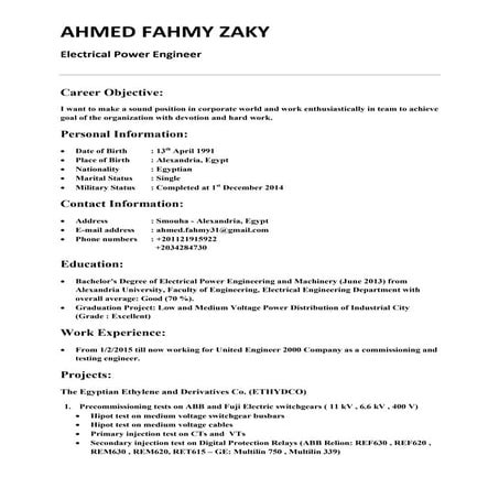 ELECTRICAL ENGINEER cv one | DOCX