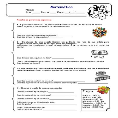 ficha matemática 4º ano