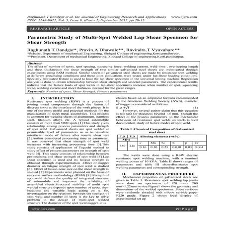 Parametric Study of Multi-Spot Welded Lap Shear Specimen for Shear Strength
