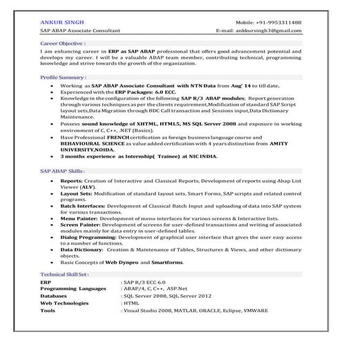 Ankur Singh CV 