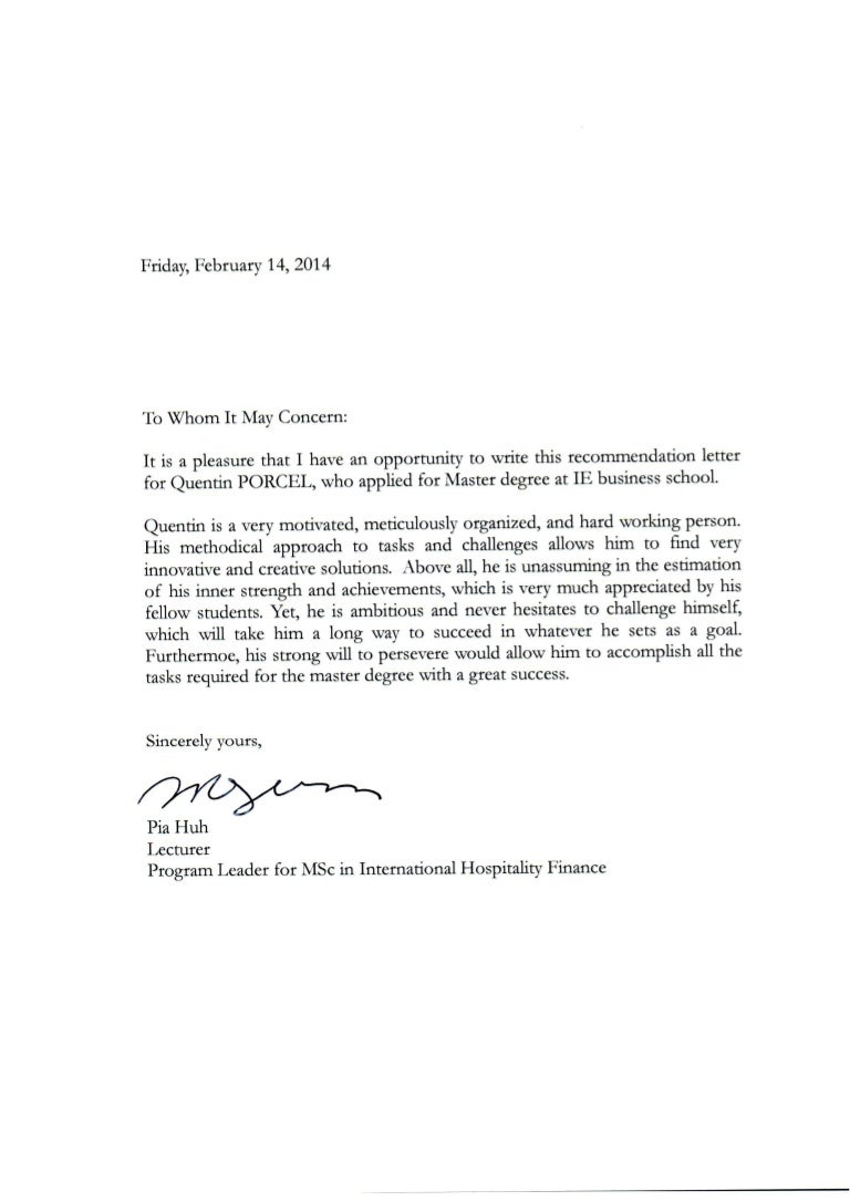 quentin porcel recommendation letter with signature pia huh letter of recommendation signature