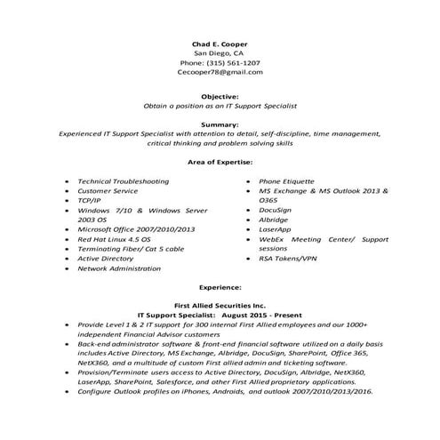 IT Support Specialist Resume