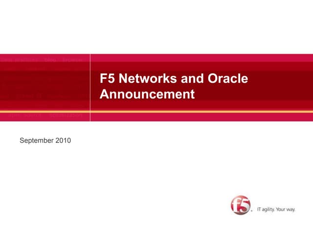 F5 Networks Application Ready Solution for Oracle Database Technologies