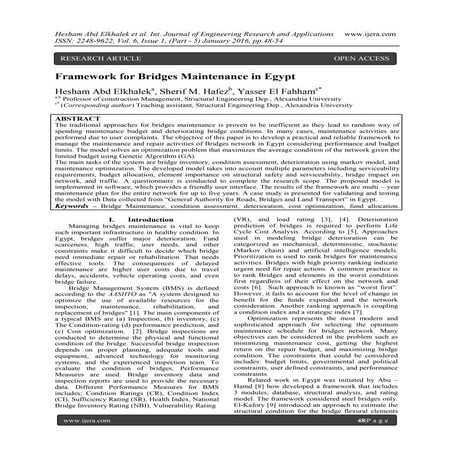 Framework for Bridges Maintenance in Egypt