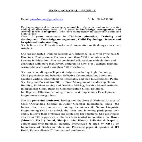 Sapna Agrawal Profile Jan 2017