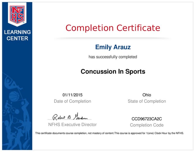 concussion certificate PPT concussion certificate PPT