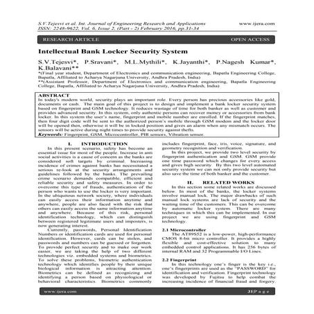 Intellectual Bank Locker Security System