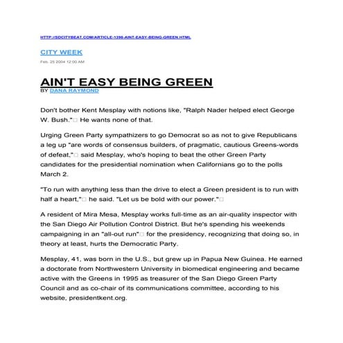 Ain't Easy Being Green - Publisehd by San Diego CityBeat