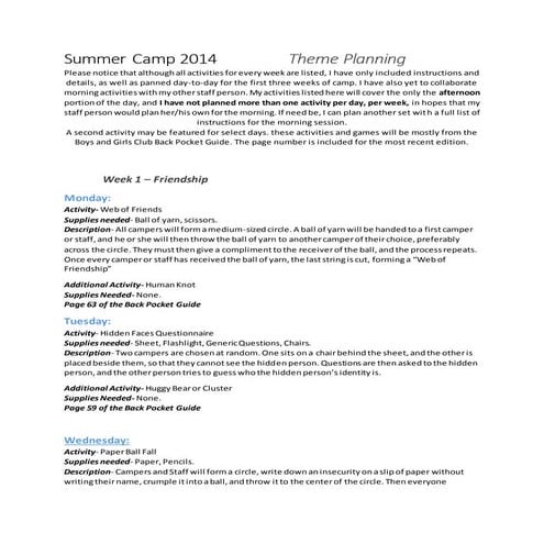 Madelyn Summer Camp 2014 Theme Planning (1)