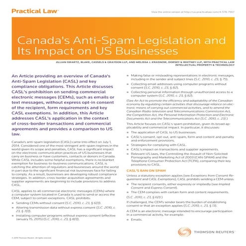 Canada's Anti-Spam Legislation and Its Impact on US Businesses (4-578-79...