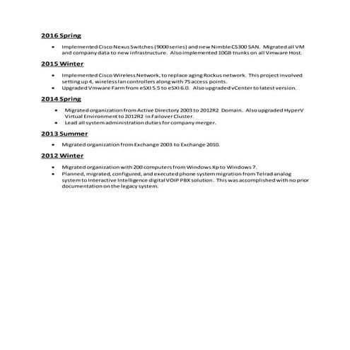 Major Projects Worked On