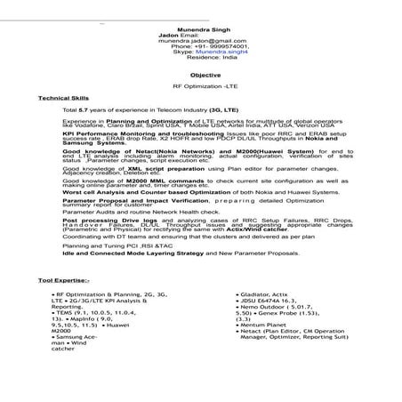 Munendra Singh Jadon LTE Optimization