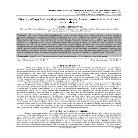 Drying of agricultural products using forced convection indirect solar dryer