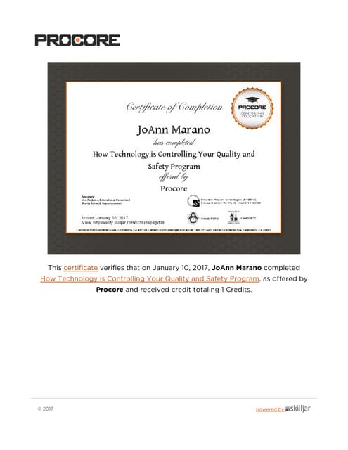 Procore Superintendent Certification | PDF