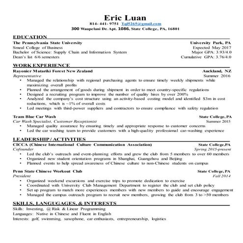 Penn State Resume | DOCX