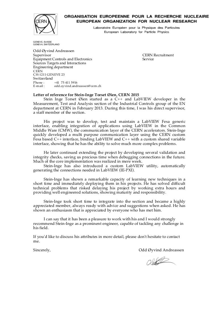 Letter Of Recommendation CERN