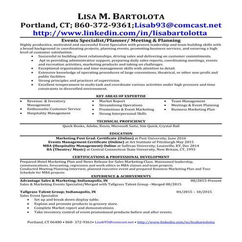 Events Specialist-Planner-Meeting & Planning Resume