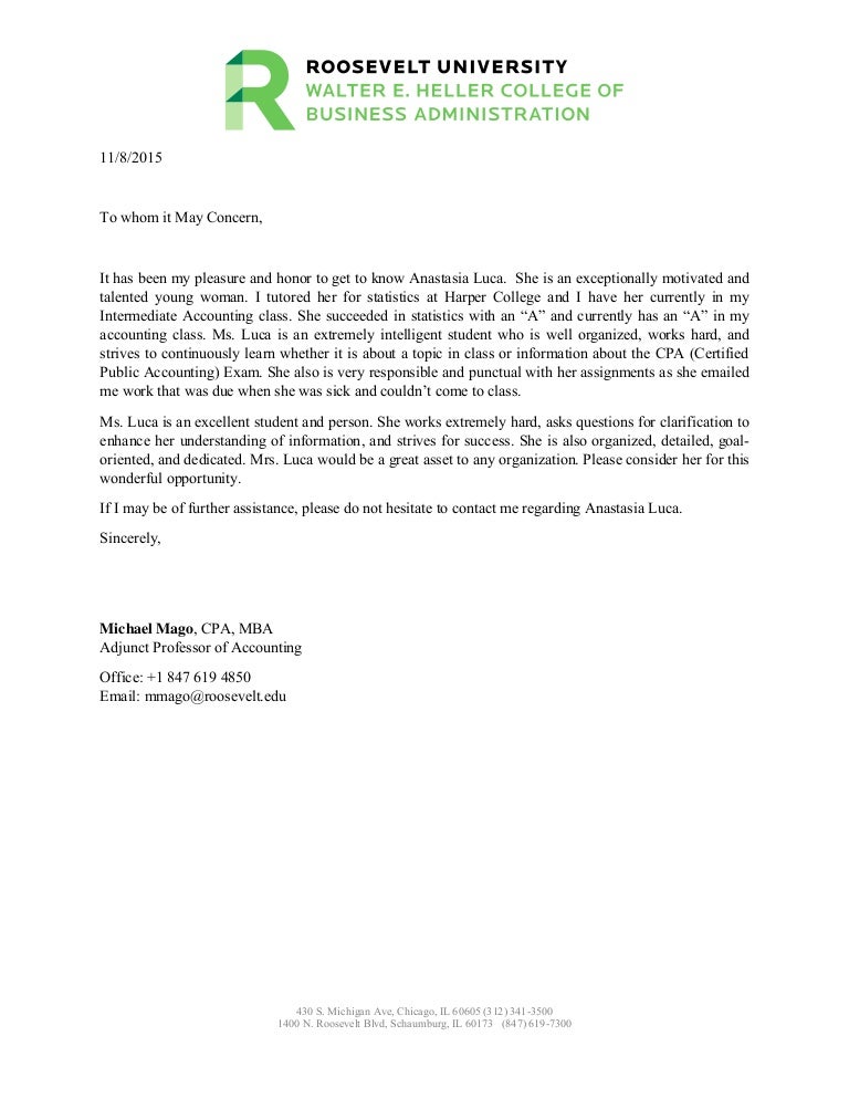 Roosevelt University Email >> Anastasia Luca Letter Of Recommendation Roosevelt University Email >> Anastasia Luca Letter Of Recommendation