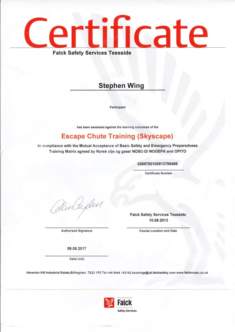 Safety certs offshore