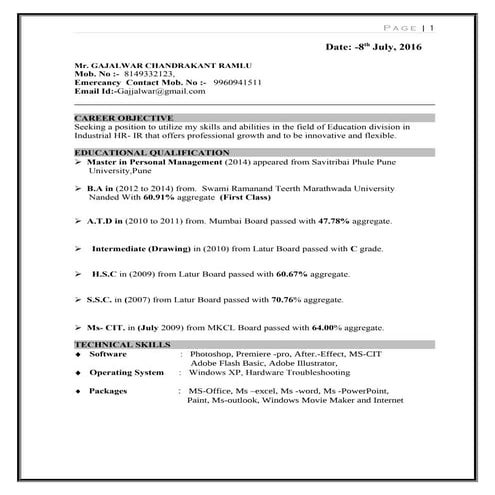 Chandrakant Gajalwar Resume