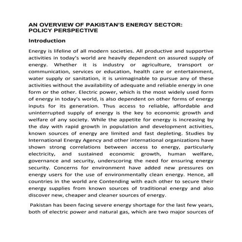 Overview of Pakistan Power Sector