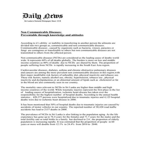 Article on NCD.Daily News