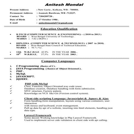 Anitesh Cv | PDF | Web Development | Internet