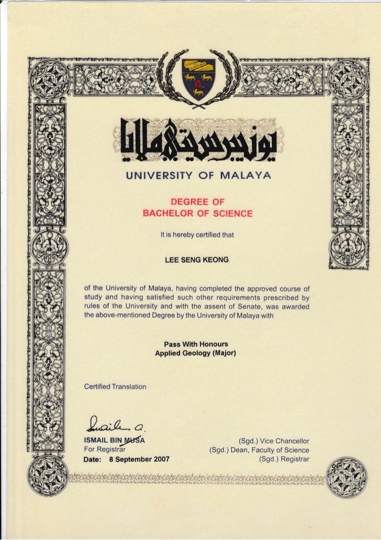 Cert Degree of Bachelor of Science of Applied Geology