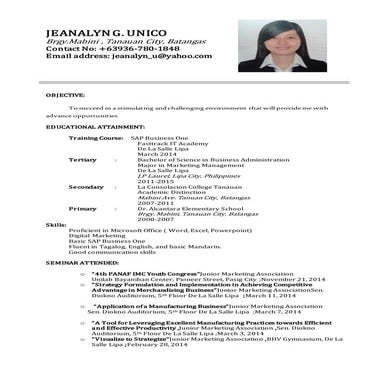 Unico, Jeanalyn G resume NEW 2 | DOCX