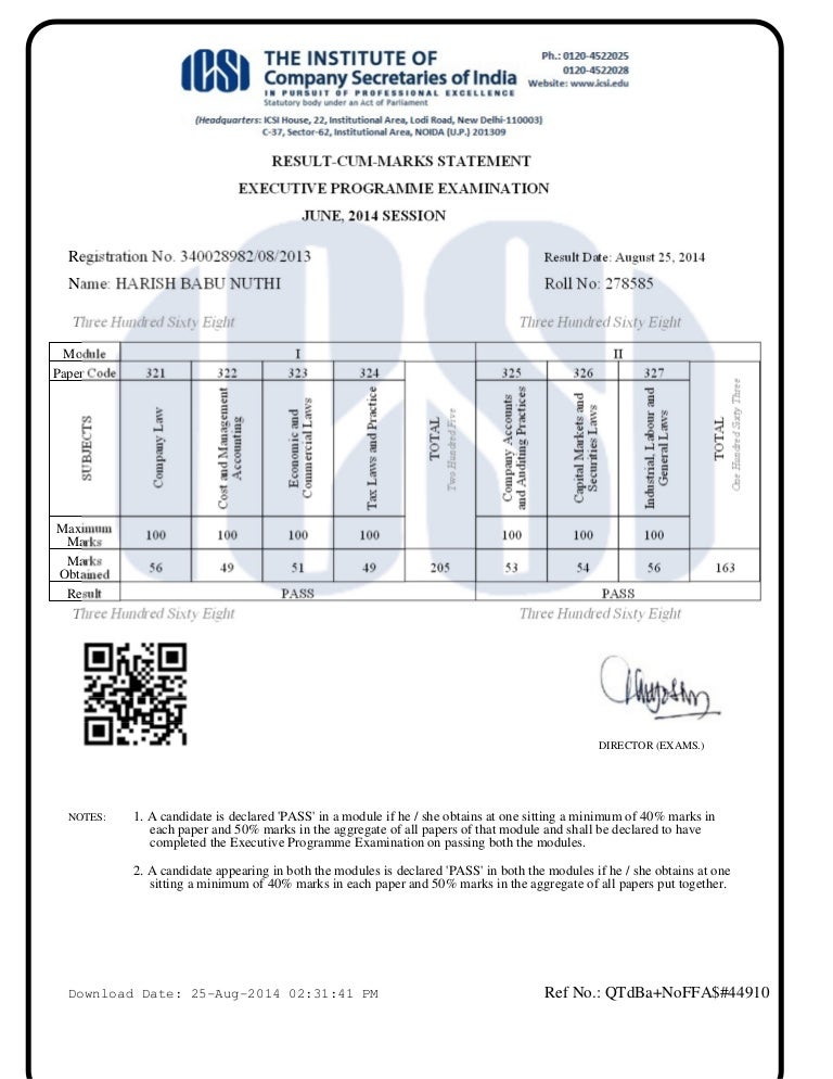 CS Executive Pass certificate CS Executive Pass certificate