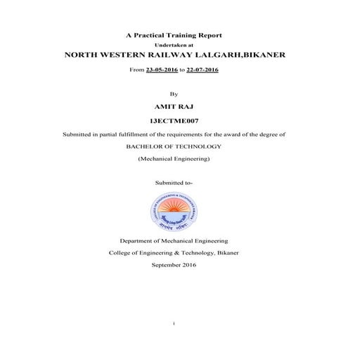 Basic Training Centre lalgarh Bikaner Training Report