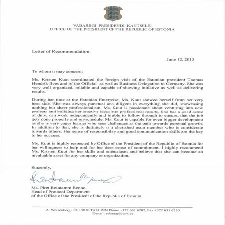 Kuut Kristen_Letter of Recommendation_Office of the President of the Republic...