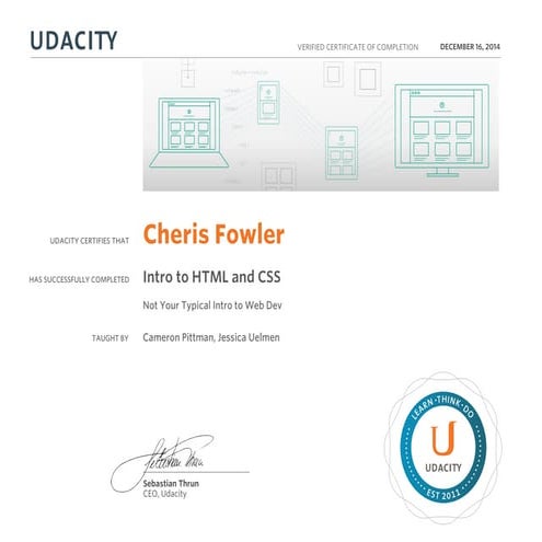 Udacity HTML & CSS Certificate Completion | PPT