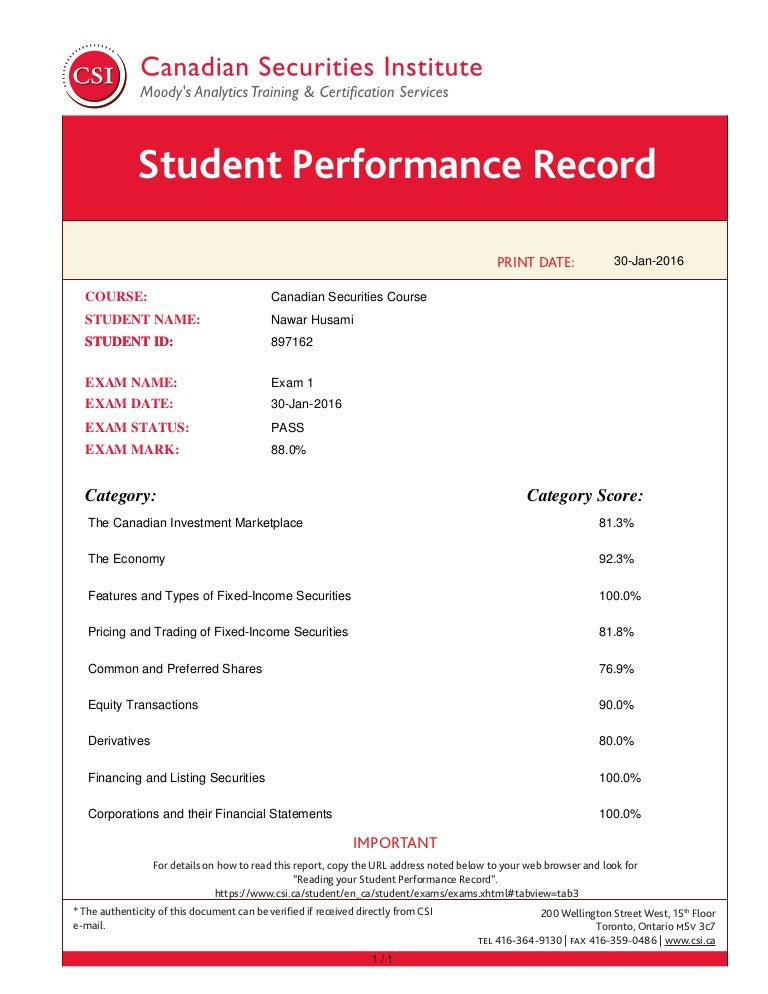 Level1 Student Performance Record