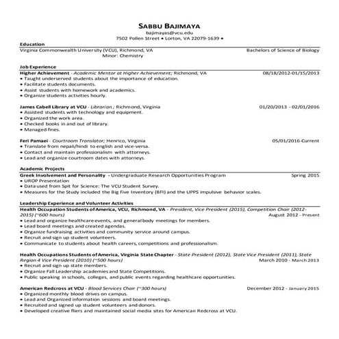 Sabbu Bajimaya Resume 2016 Post Bacc