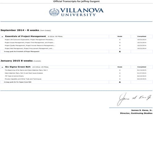 Villanova University Transcripts