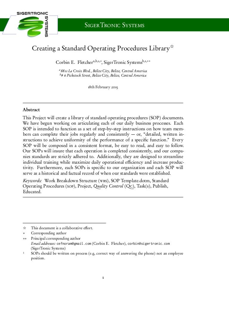 Operating procedures in business plan sample image