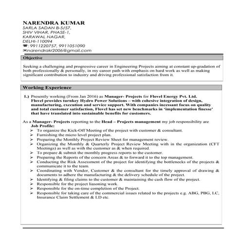 Narendra Kumar- Resume